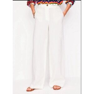 NWT Boden White Linen Wide Leg Dress Pants Womens Size 14R